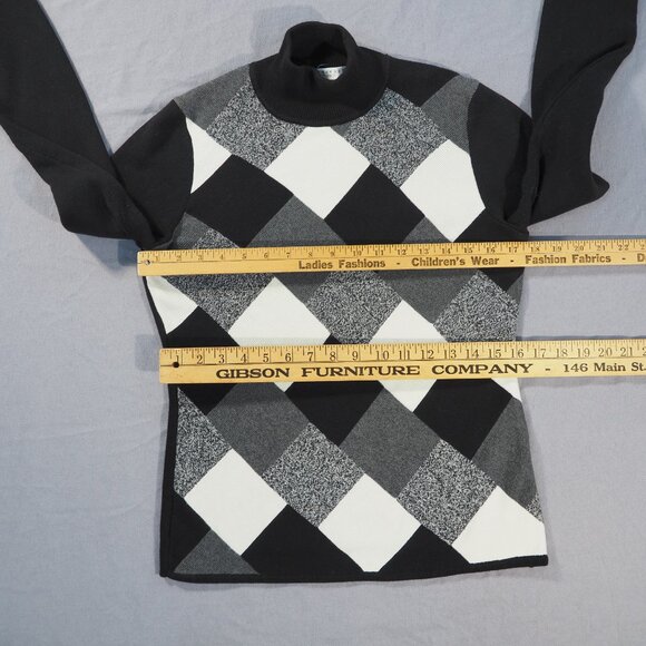 Geoffrey Beene Sport Sweater Womens Medium Black Colorblock Patchwork Argyle - Picture 4 of 8